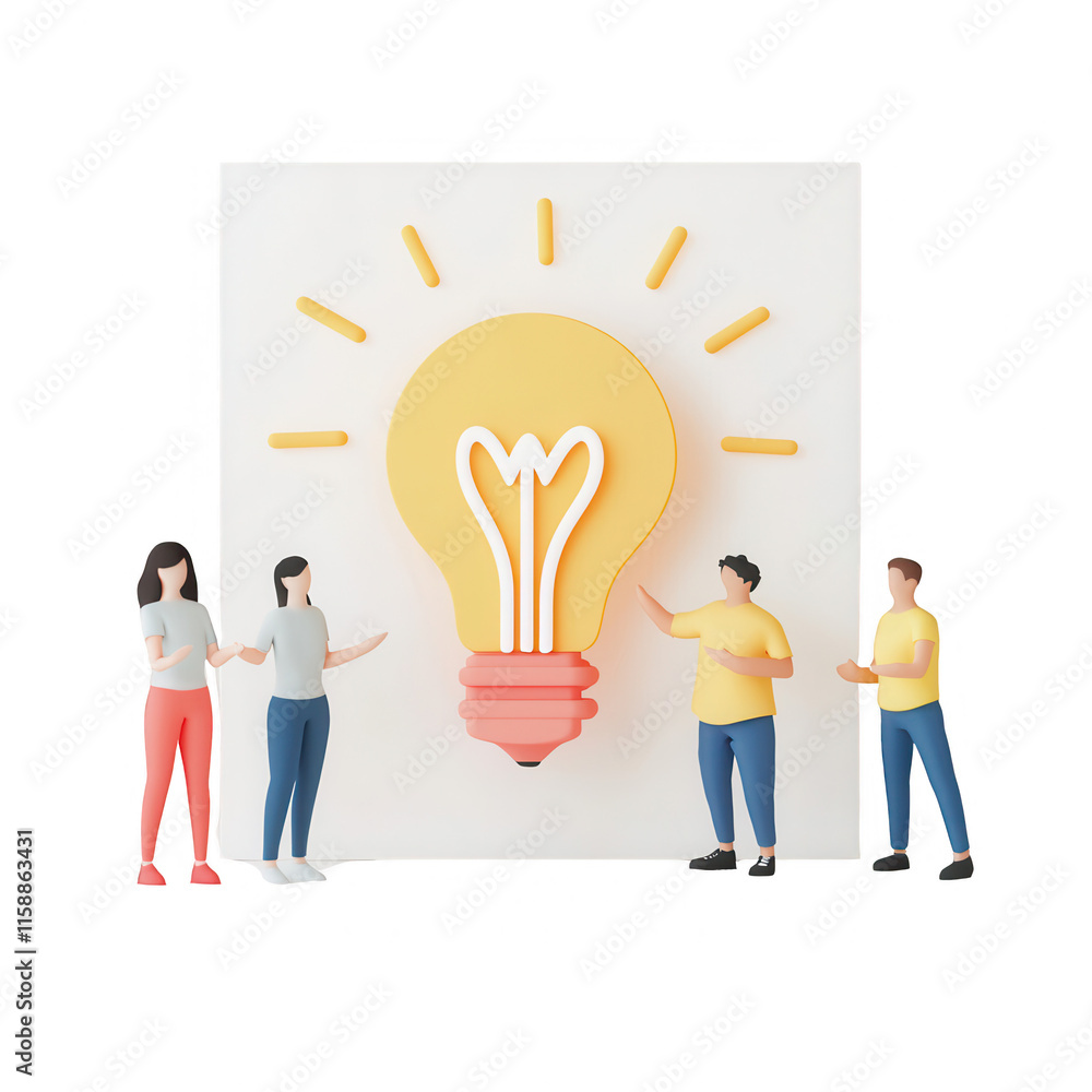 Poster creative teamwork with a lightbulb symbolizing bright ideas and innovation., isolated on a transpare