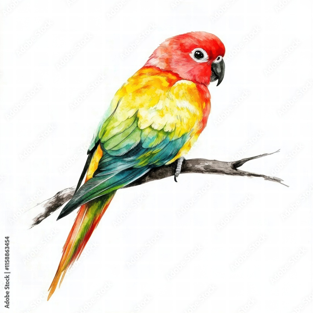 Fototapete colorful parrot perched on a branch with vibrant plumage showcasing brilliant hues and inviting blan