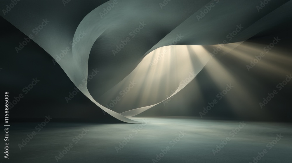 Poster a spiral staircase is lit by sunlight, creating a sense of depth and movement