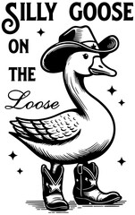 Cowboy Goose, Retro Meme Vintage, Silly goose on the loose. Cartoon Funny. Retro Meme Vintage.