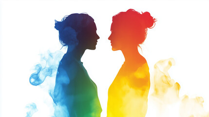 A tender moment between two individuals, infused with rainbow hues symbolizing inclusivity and pride