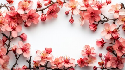 Fototapeta premium Pink flowers frame on white background.