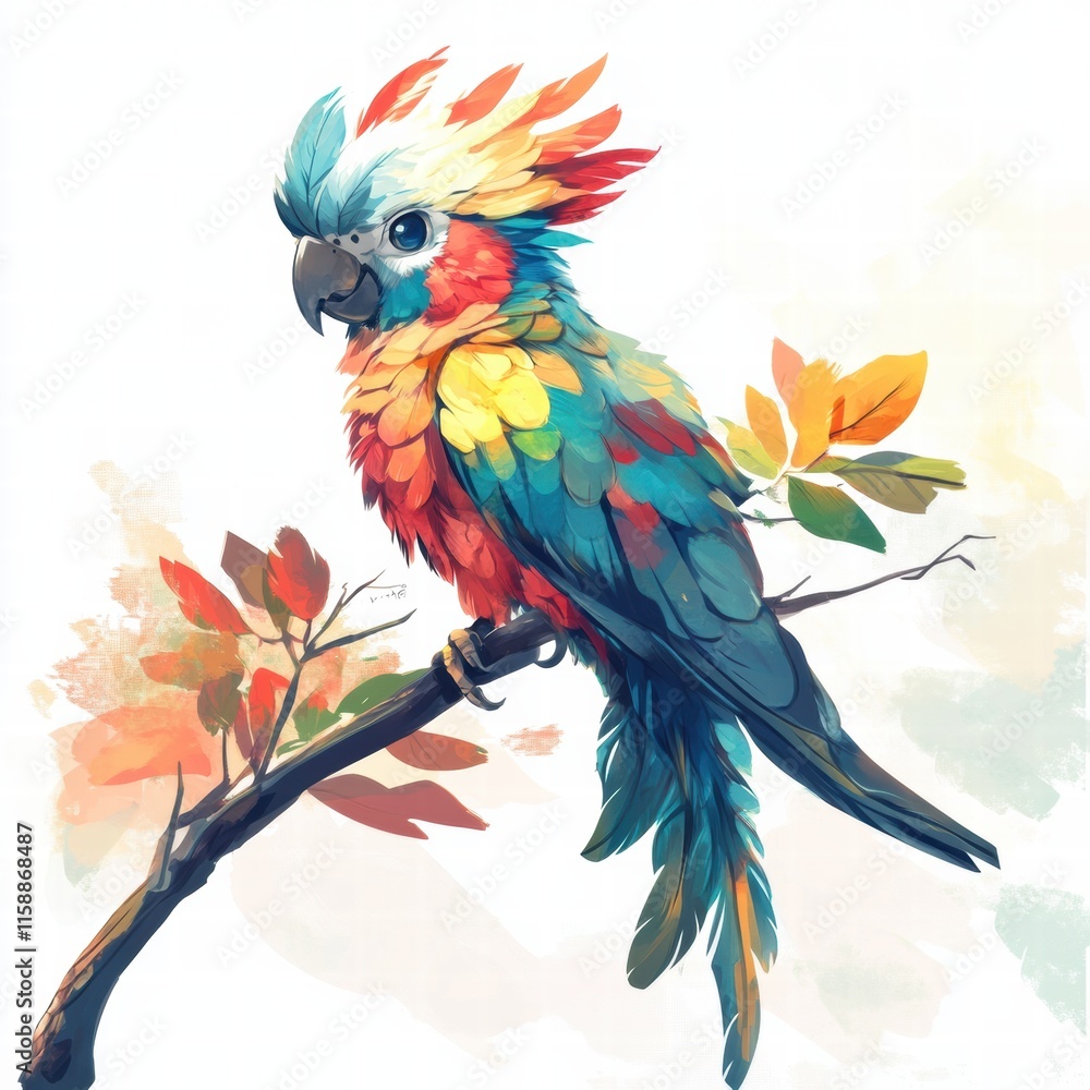 Aufkleber bright parrot perched on a branch with vibrant colors and space for text in a lively design setting.