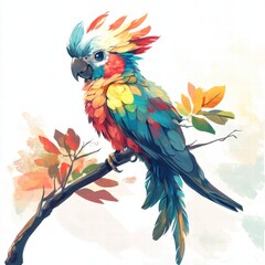 Obraz premium Bright parrot perched on a branch with vibrant colors and space for text in a lively design setting. Generative AI