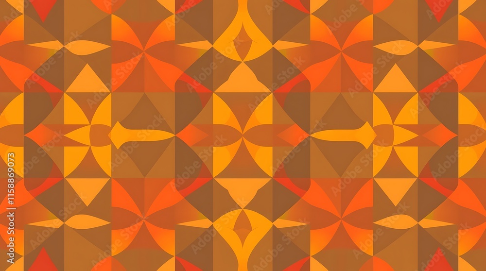 Poster Geometric Abstract Pattern: A captivating abstract pattern with a mesmerizing interplay of warm orange, red, and brown hues. This geometric design features intricate shapes and a seamless repeat.