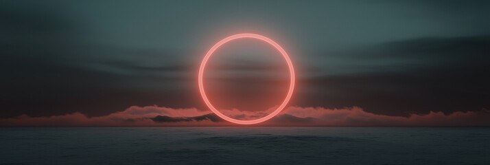 A red circle is in the middle of a dark blue sky