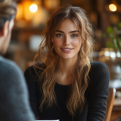 Obraz premium Confident Woman Sitting Across from a Therapist in a Warm Office