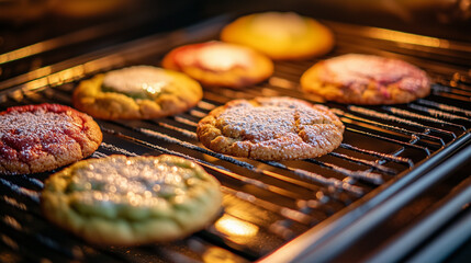 Close-Up of Colorful Cookies Baking in the Oven