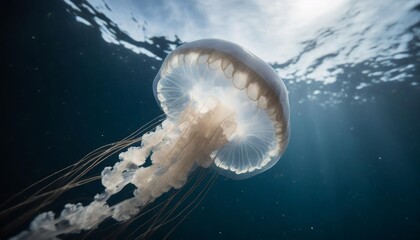 Glowing Bioluminescent Jellyfish Drifting Serenely in the Deep Ocean