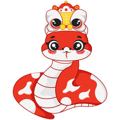 Chinese New Year Snake with Lion Dance Costume Illustration
