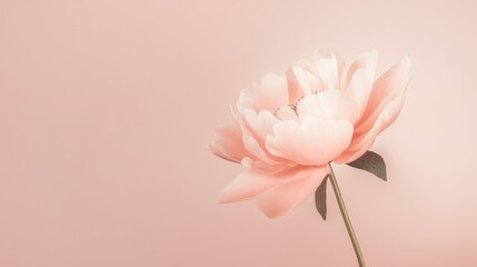 A single soft rose gold peony against a muted taupe background, close-up shot, Minimalist style