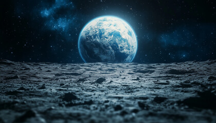planet earth seen from the moon surface