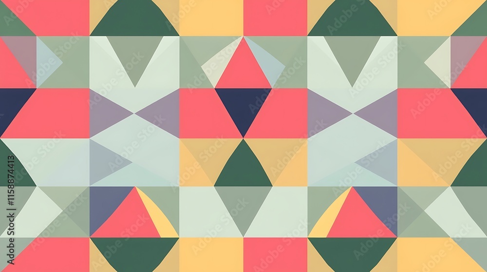 Poster Geometric Abstract: A vibrant and captivating abstract pattern composed of geometric shapes, creating a dynamic and visually appealing design.  