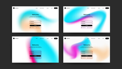 Fototapeta premium Abstract wave futuristic design of landing page. retro gradient mesh website design 