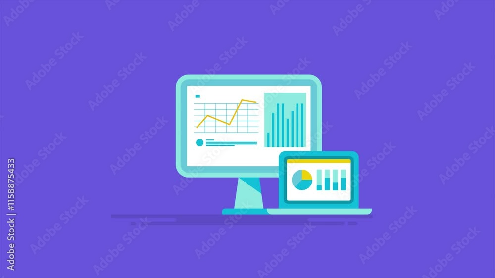 Aufkleber data and statistics with graph line and chart display on digital dashboard, market trends, business 