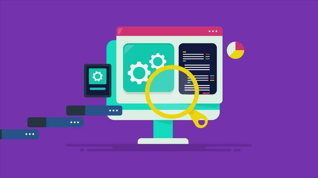 Web hosting software update, website maintenance and page fix error, web development and cyber security update conceptual video animation.