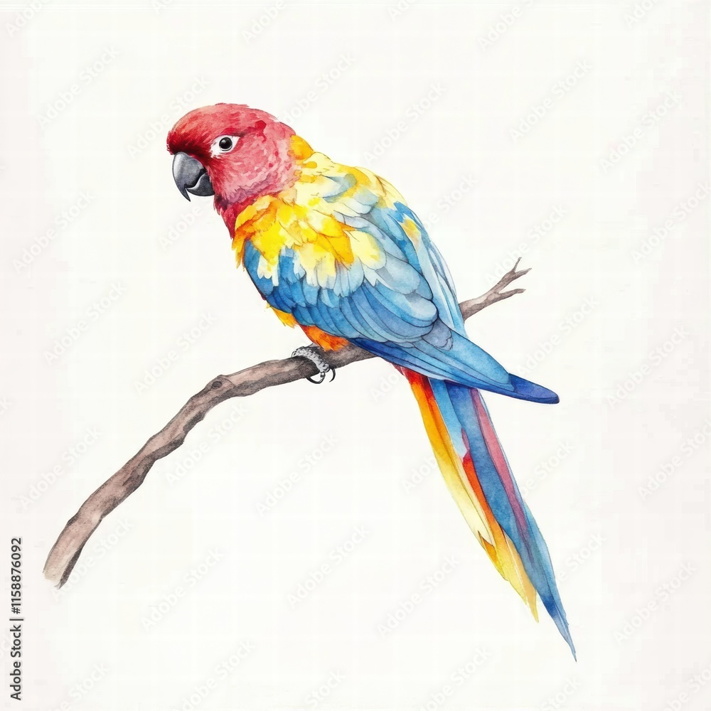 Aufkleber Bright parrot illustration on a branch with ample copy space for text and design use in creative projects. Generative AI