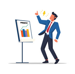 Professional businessman presenting profit charts with a confident pose, ideal for business, corporate growth, and financial presentation themes