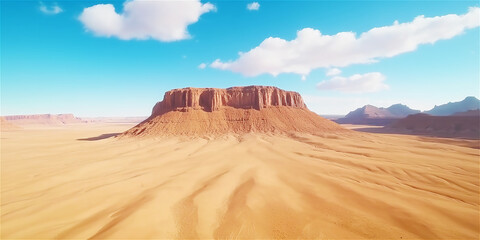 Naklejka premium A stunning desert landscape with mesas and clear blue skies, evoking a sense of adventure, vastness, and natural beauty. Perfect for travel themes or nature inspiration.