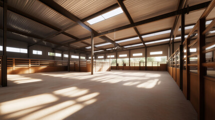 Spacious indoor riding arena with natural light