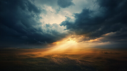 Dramatic summer thunderstorm over golden fields