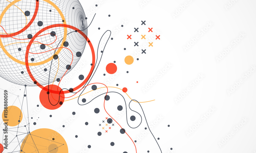 Poster Abstract sphere background with plexus effect. 3D surface. Vector illustration.