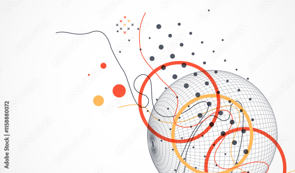 Poster Abstract sphere background with plexus effect. 3D surface. Vector illustration.
