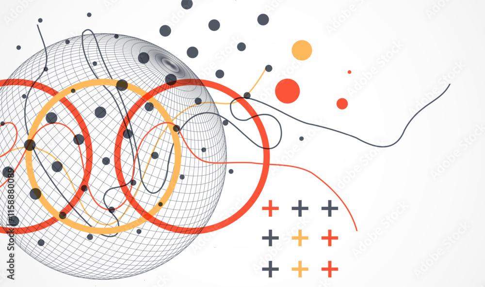 Poster Abstract sphere background with plexus effect. 3D surface. Vector illustration.