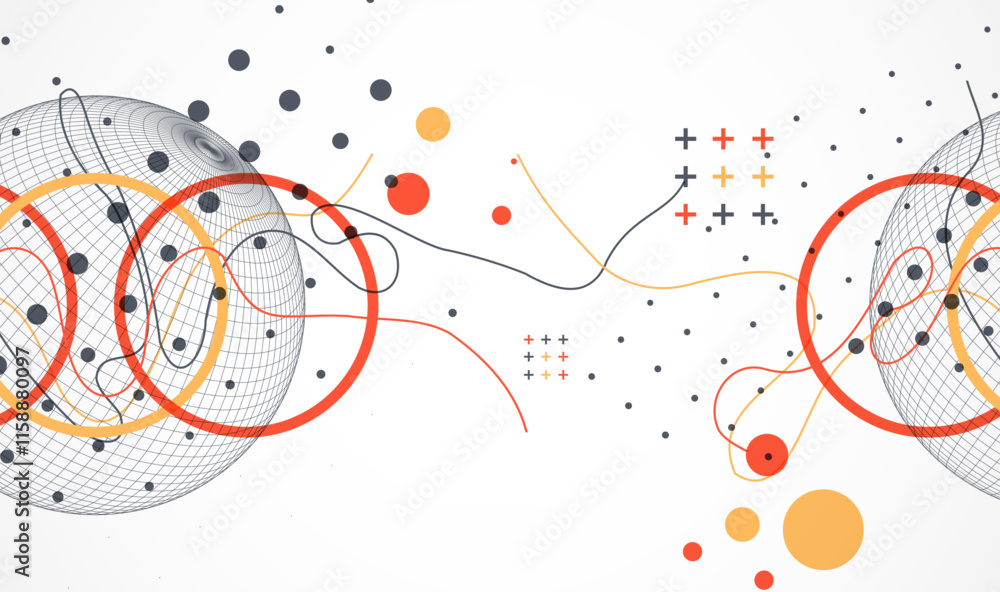 Poster Abstract sphere background with plexus effect. 3D surface. Vector illustration.