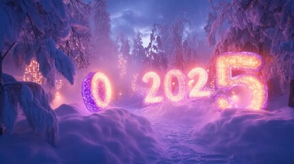 Fototapeta premium A winter wonderland scene with glowing 