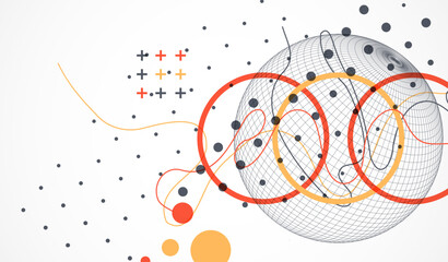 Obraz premium Abstract sphere background with plexus effect. 3D surface. Vector illustration.