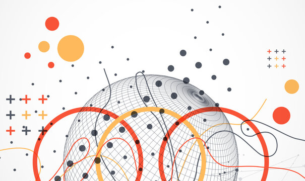 Abstract sphere background with plexus effect. 3D surface. Vector illustration.