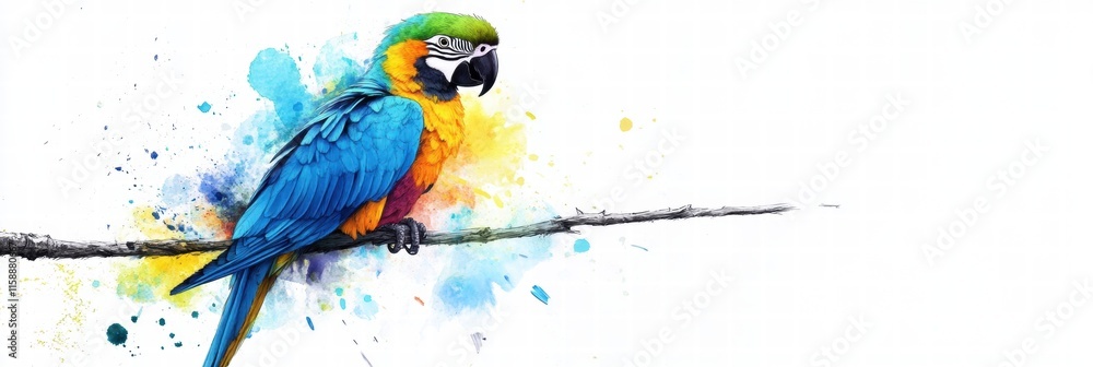 Leinwandbilder bright parrot illustrations on a branch with vibrant colors and copy space for creative text placeme