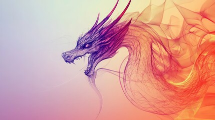 Fiery dragon head profile, smoke, fantasy, vibrant colors, digital art.