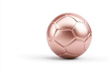 A polished rose gold soccer ball rests on a clean background, showcasing its unique color and design.