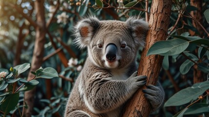 Fototapeta premium Koala Bear Resting On A Tree Branch In Nature