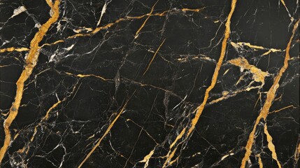Black marble background with gold veins, luxurious dark stone texture, elegant rock pattern, high quality natural surface