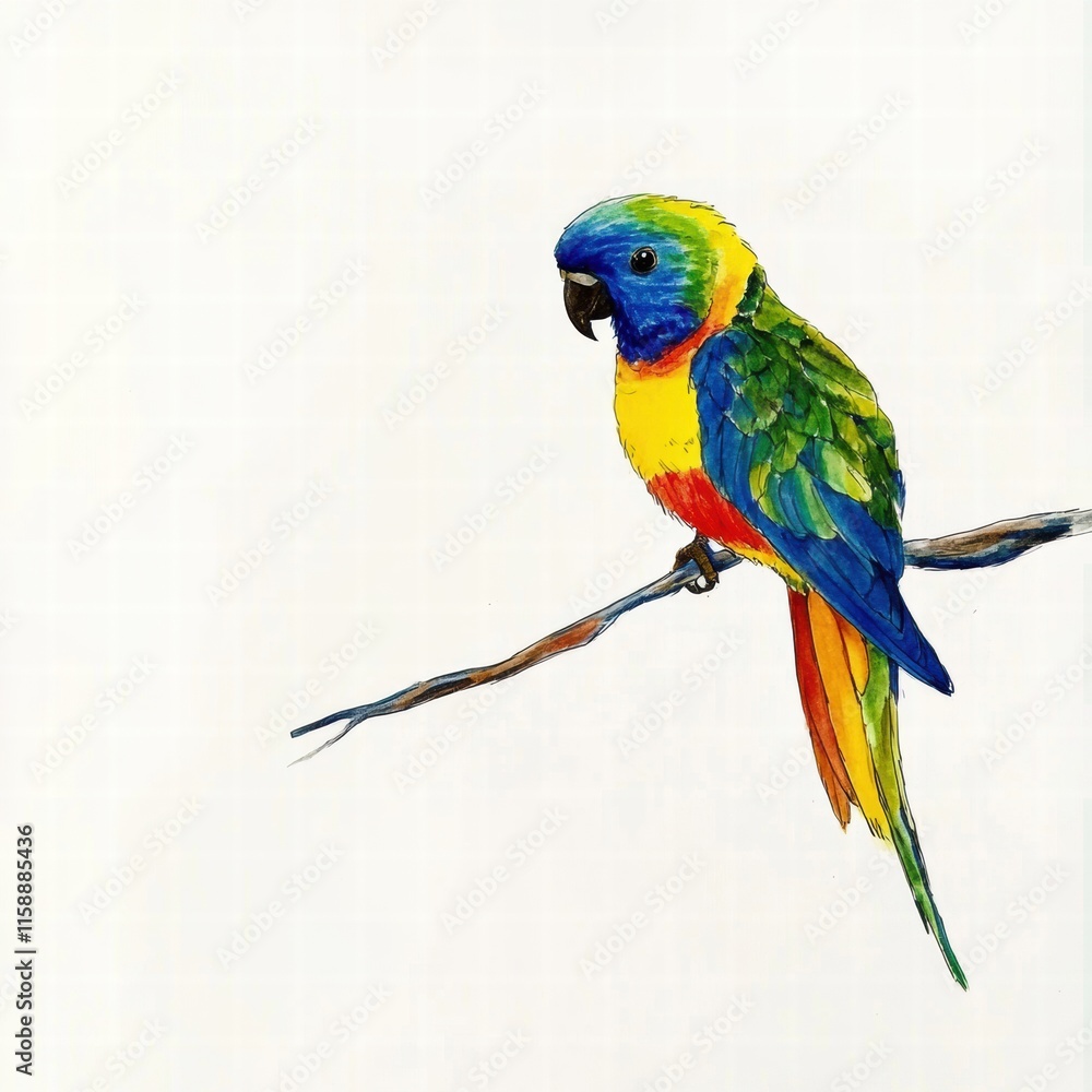 Fototapete bright parrot perched on a branch with copy space for your creative ideas and text insertions in vib