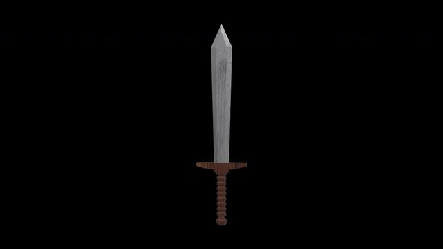 3D Stylized Sword Rotating on a Transparent Background. Seamless Loop. 4K 