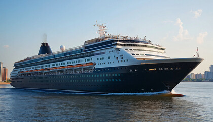 cruise ship with a dark hull in the sea