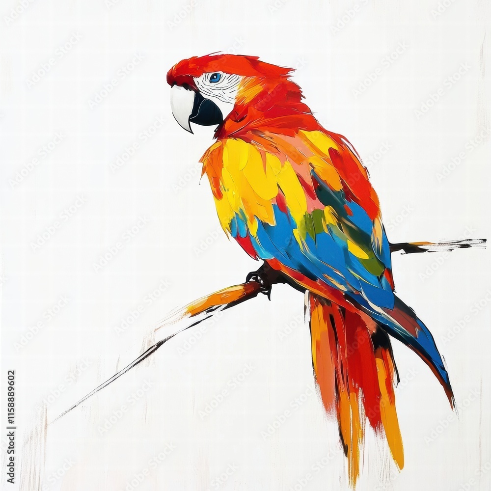 Fototapete bright parrot illustrated in vibrant colors perched on a branch with ample copy space for text. gene
