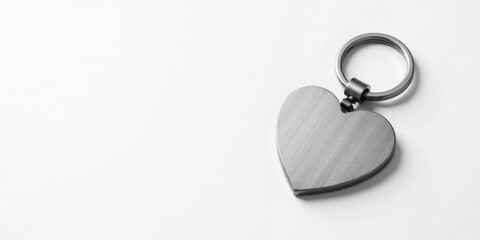 A Simple Silver Heart-Shaped Keyring on a Plain White Background A Perfect Minimalist Image for Various Design Projects