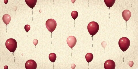 An array of crimson and rose balloons ascending against a textured backdrop