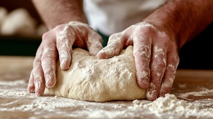 Manos expertas intentando amasar para realizar pasteles o pan