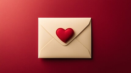 Valentine Love letter with red heart. Envelope with a red heart on a red background, symbolizing love and affection.