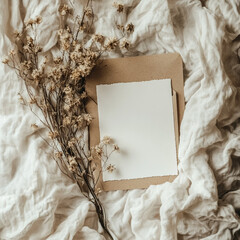 Blank invitation and greeting card mockup with embossed design on a floral backdrop. ai generated