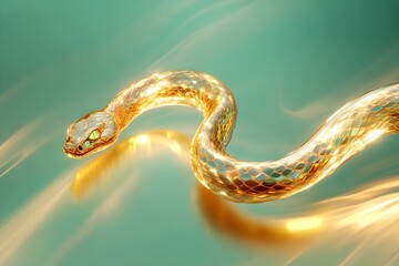 Obraz premium Reflective emerald green snake symbolizes the year with its shiny texture and enchanting design creating an eye catching visual appeal in an artistic setting