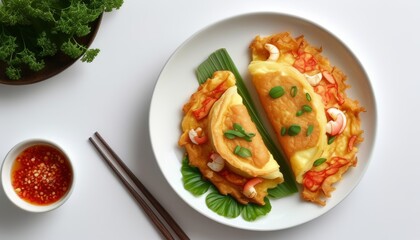 Delicious Thai Crab Omelette with Fresh Ingredients and Dipping Sauce
