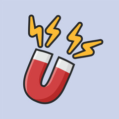 magnet and electricity sign with outline flat vector design.