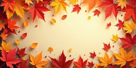 Autumnal Foliage Frame A Vibrant Display of Red and Orange Leaves on a Warm Background
